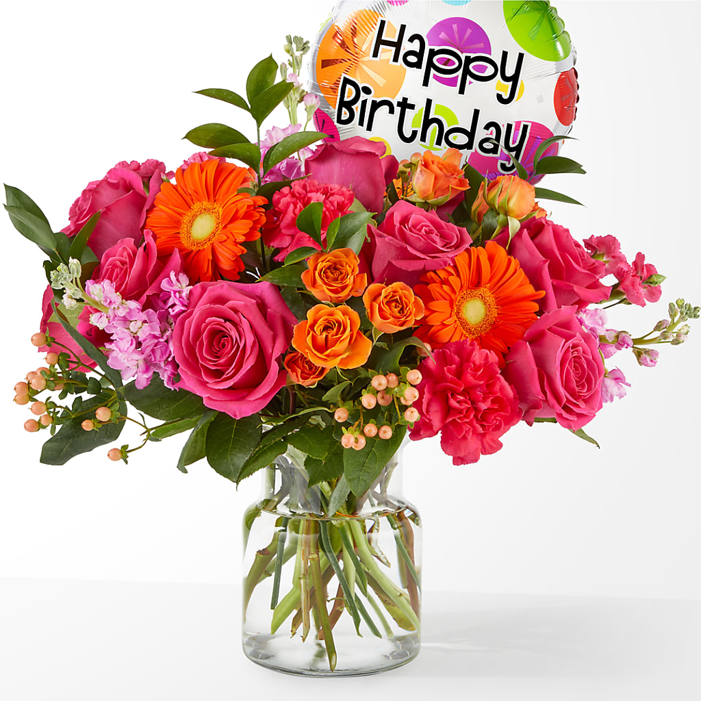 Fiesta Bouquet with Birthday Balloon – ENCHANTED FLORIST & GREENHOUSE LTD, Maspeth NY