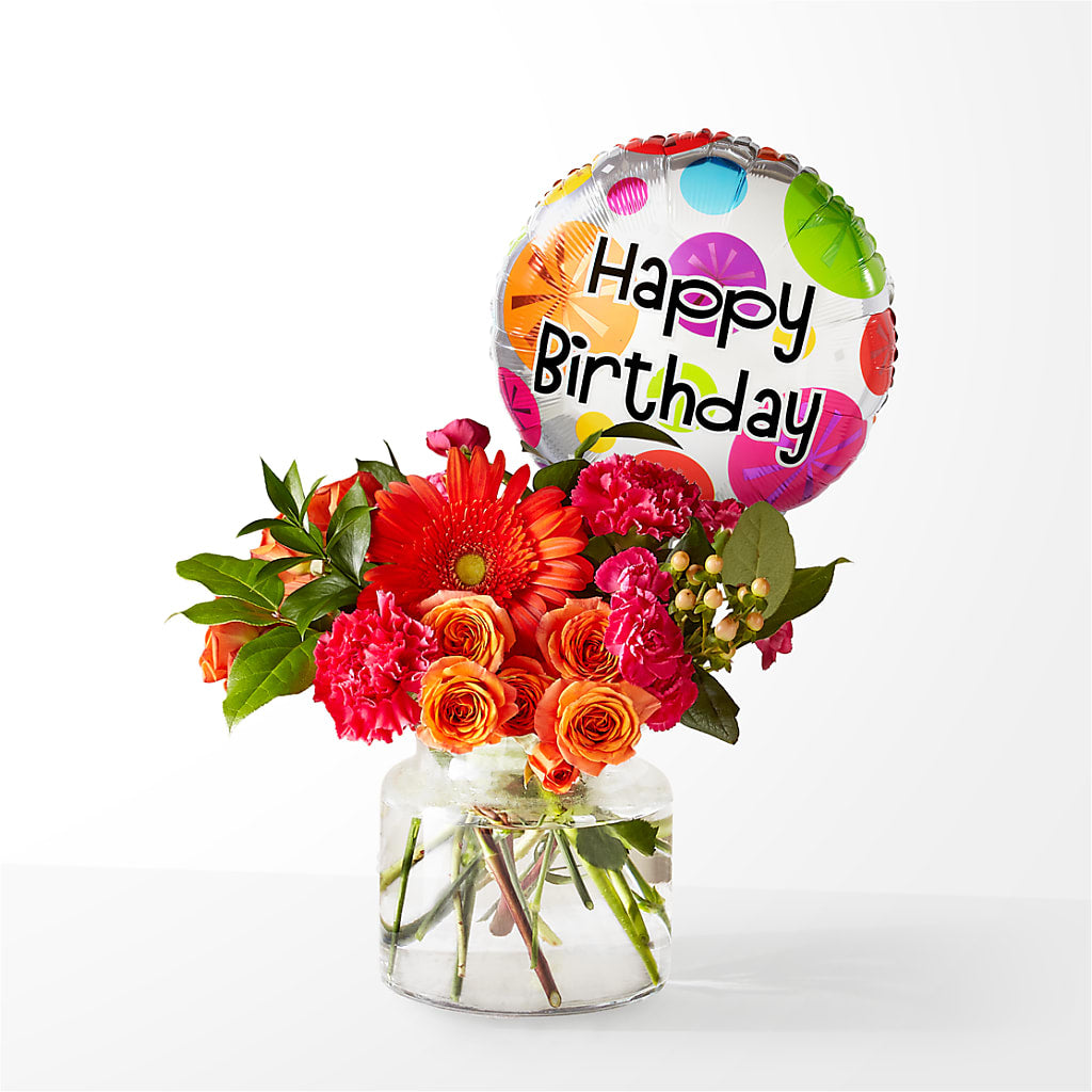 Fiesta Bouquet with Birthday Balloon – ENCHANTED FLORIST & GREENHOUSE LTD, Maspeth NY