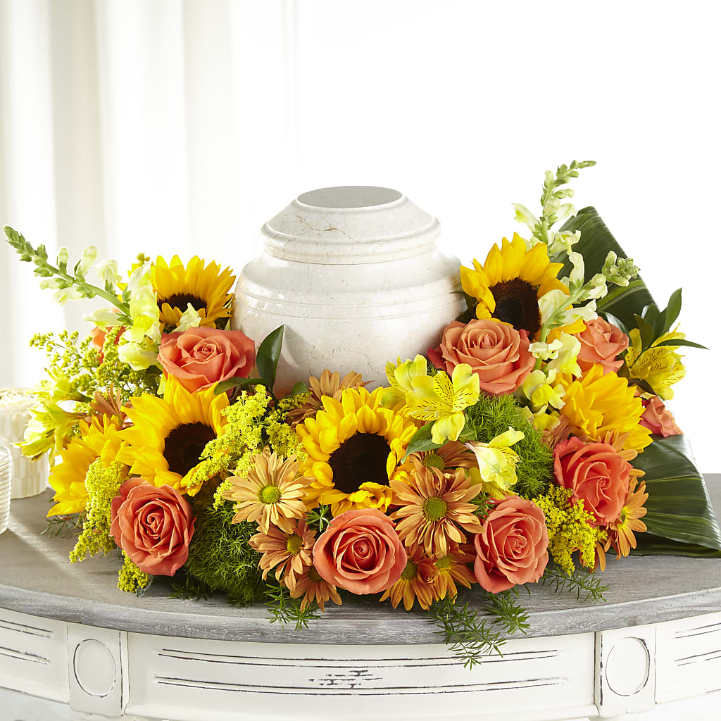 Faithful Sunflower Cremation Adornment – ENCHANTED FLORIST & GREENHOUSE LTD, Maspeth NY