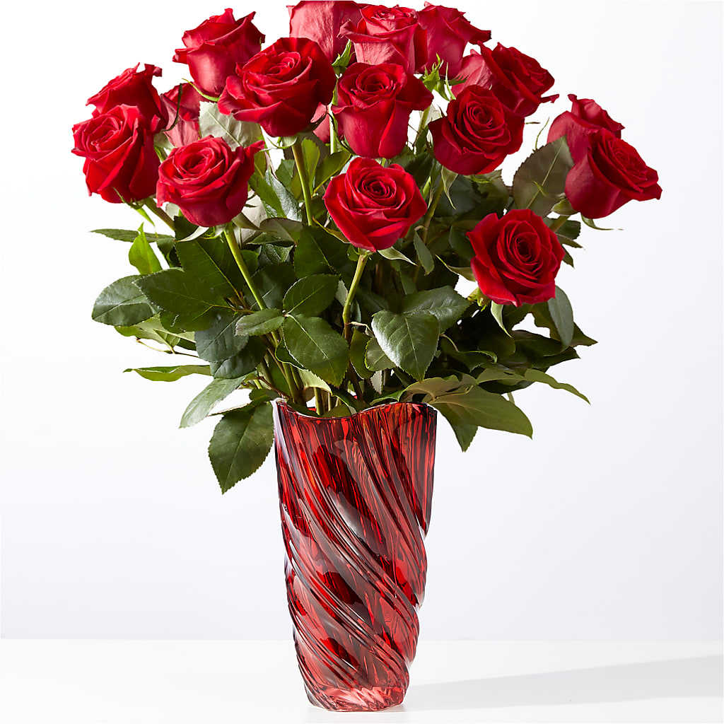 Classic Love Red Rose Bouquet with Luxe Swirl Vase – ENCHANTED FLORIST & GREENHOUSE LTD, Maspeth NY
