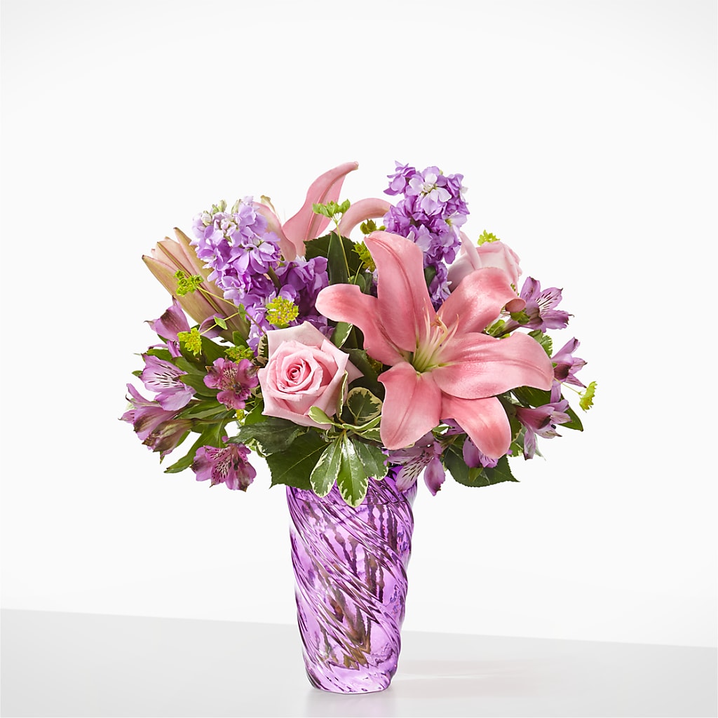 Precious Petals Bouquet with Luxe Swirl Vase – ENCHANTED FLORIST & GREENHOUSE LTD, Maspeth NY