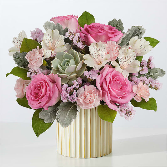 Dusty Rose Bouquet with Ivory Vase – ENCHANTED FLORIST & GREENHOUSE LTD, Maspeth NY