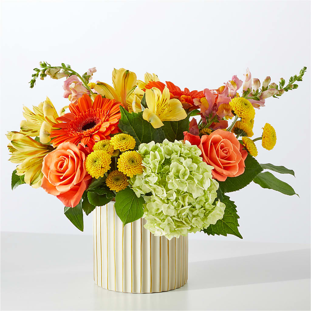 Autumn Sunshine Bouquet with Ivory Vase – ENCHANTED FLORIST & GREENHOUSE LTD, Maspeth NY