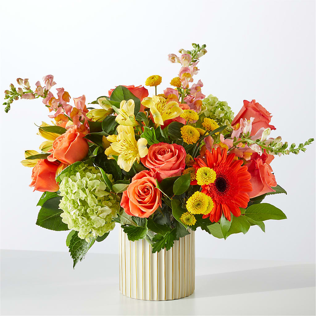 Autumn Sunshine Bouquet with Ivory Vase – ENCHANTED FLORIST & GREENHOUSE LTD, Maspeth NY