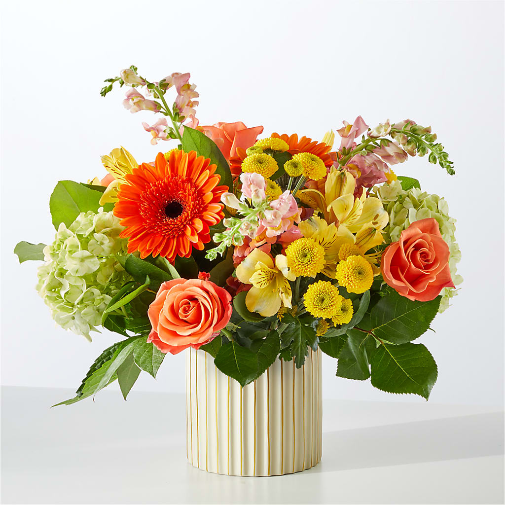 Autumn Sunshine Bouquet with Ivory Vase – ENCHANTED FLORIST & GREENHOUSE LTD, Maspeth NY