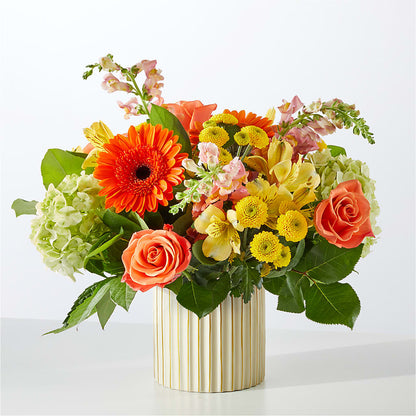 Autumn Sunshine Bouquet with Ivory Vase – ENCHANTED FLORIST & GREENHOUSE LTD, Maspeth NY