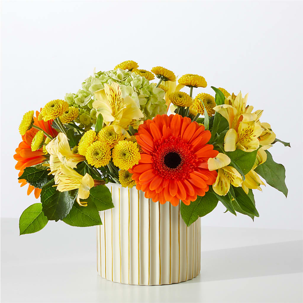 Autumn Sunshine Bouquet with Ivory Vase – ENCHANTED FLORIST & GREENHOUSE LTD, Maspeth NY